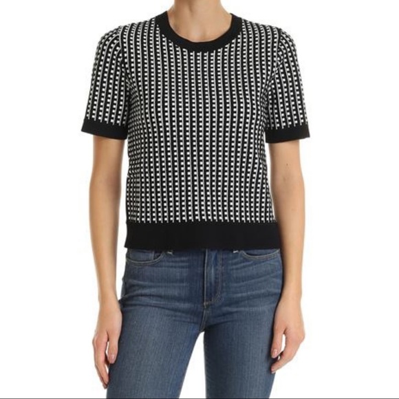 Michael Kors Printed Short Sleeve Sweater - Blk/Bone - Picture 4 of 7